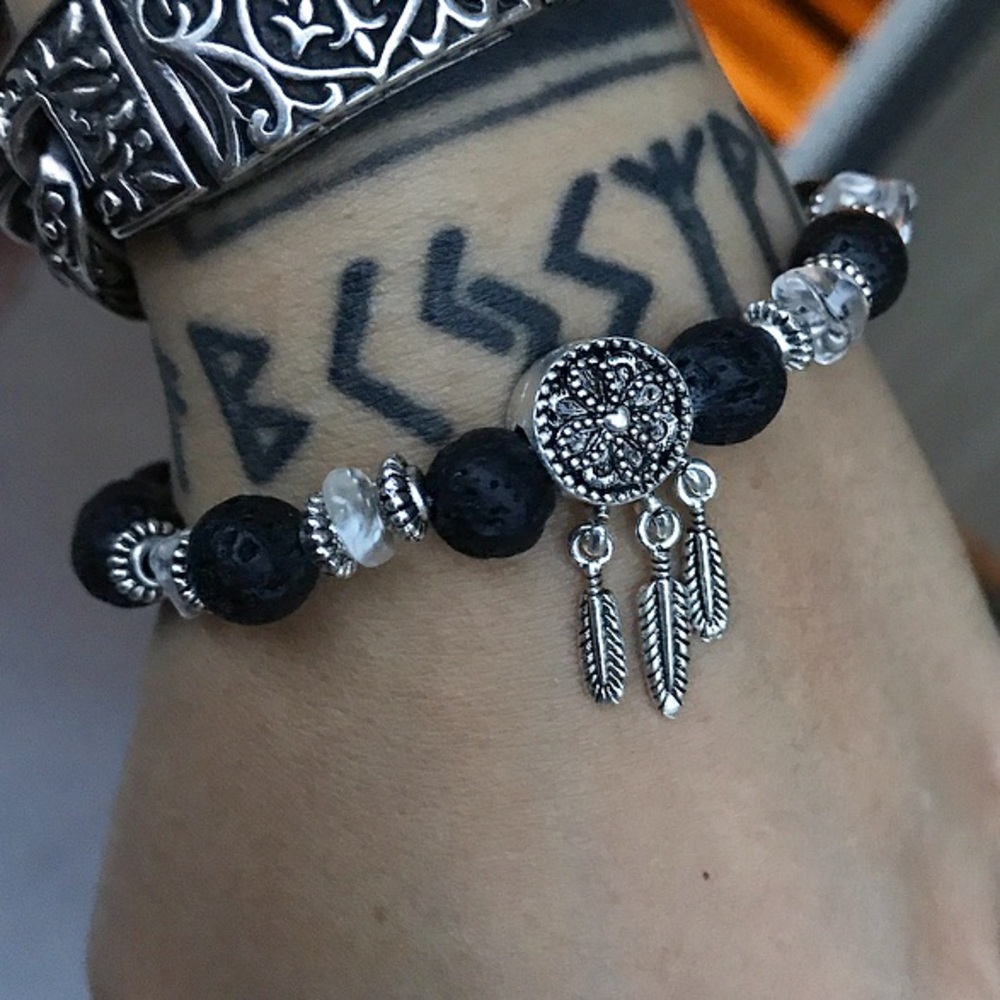 Lava rock crystal silver dream catcher bracelet - Picture 4 of 10
